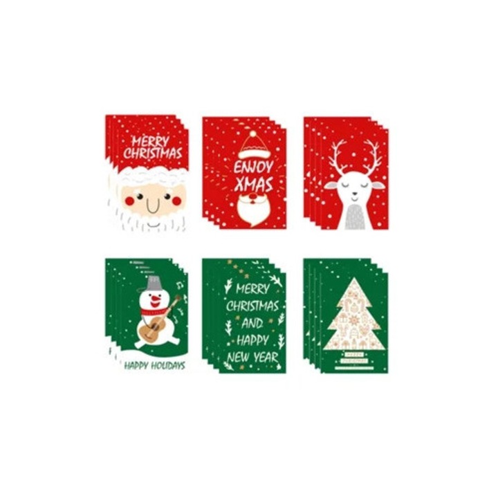 Karácsonyi üdvözlőlap szett, 24 darab, piros és zöld, AURUM boríték matricák