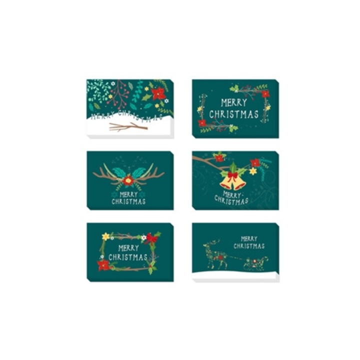 Set felicitari Craciun - 24 felicitari verzi cu autocolante pentru plicuri AURUM