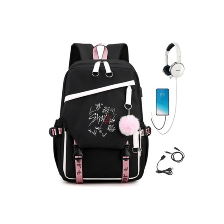 Stray Kids Combo Around School hátizsák USB-vel, diákoknak, uniszex, többszínű
