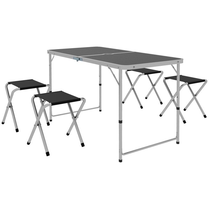 Set portabil de masa de picnic, Outsunny, MDF, Aluminiu, 120cm x 60cm x 70cm, Negru