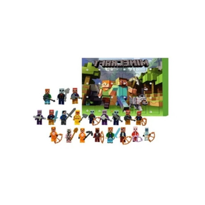 Calendar de Advent 2025 pentru copii, set cu 24 figurine Minecraft, cutie surpriza