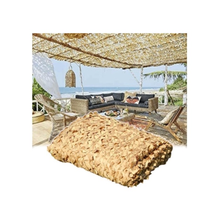 Plasa de camuflaj bej militar, 3x4m, pentru pergola, protectie solara