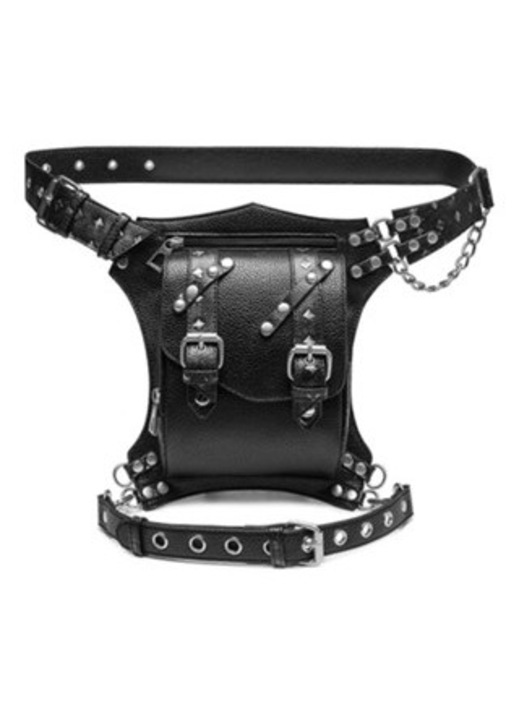 Steampunk deréktáska, gótikus bőr válltáska, fekete