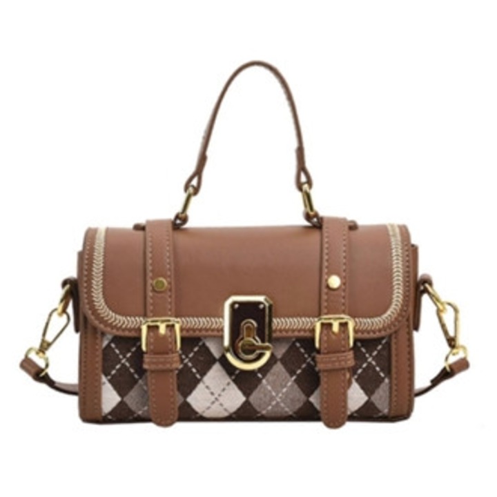 Geanta de umar pentru femei, imprimeu tartan vintage si modern, din PU, eleganta