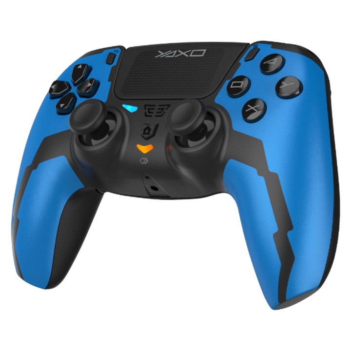 Controler wireless Hornet Fury Elite, YAXO, Bluetooth 5.0, Compatibil PC/PS4/PS3/Android/iOS, Joystick-uri si triggere Hall Effect, Butoane programabile M1/M2, Jack 3, 5 mm, Albastru Hydro