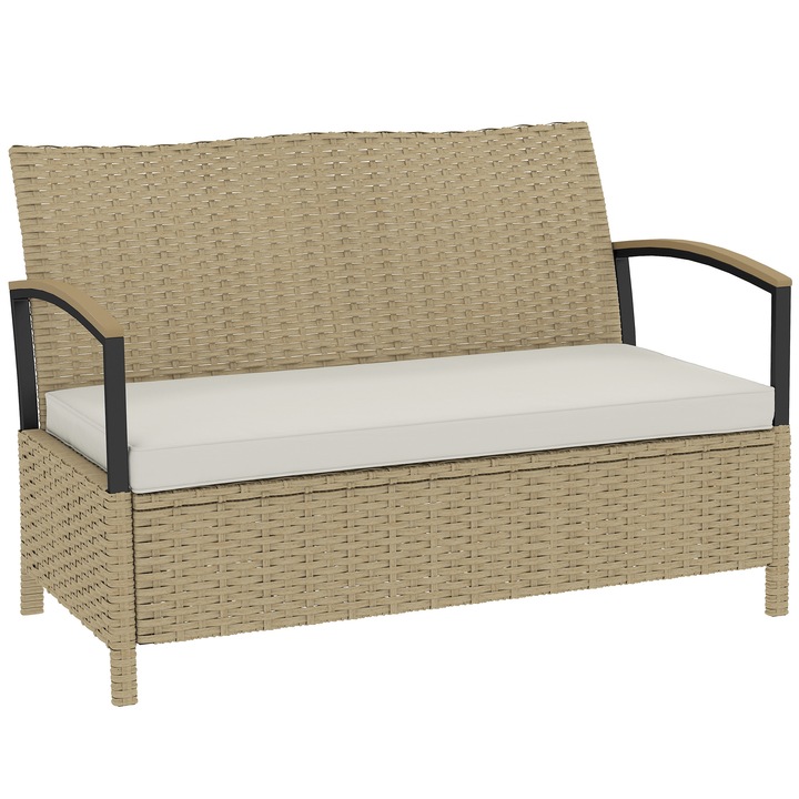 Banca de depozitare din ratan, Outsunny, Ratan PE, Poliester, 123 x 70 x 82 cm, Bej
