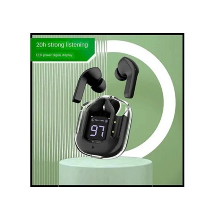 Vezeték nélküli fülhallgató, True Wireless, zajszűrős, áttetsző fekete