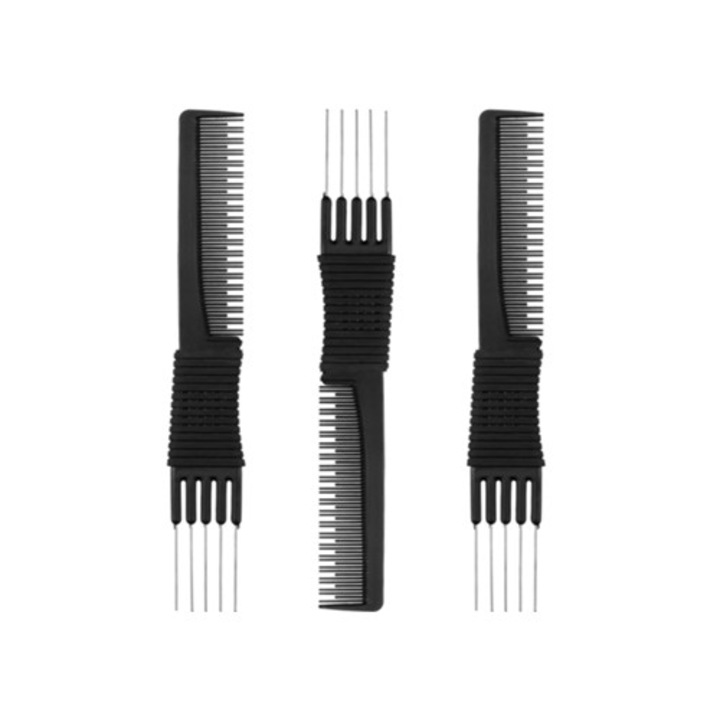 Set 3 piepteni negri cu varfuri metalice, din otel inoxidabil