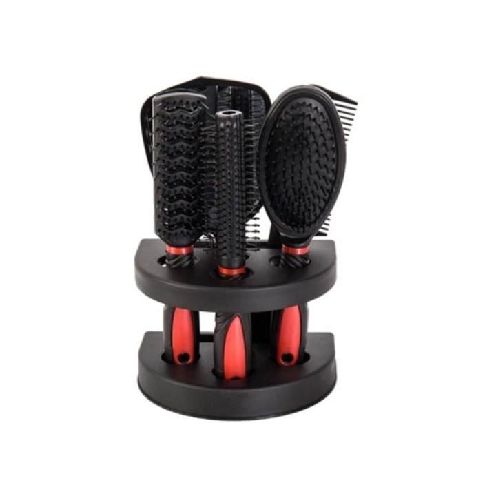 5 darabos hajszárító kefe szett, fekete és piros, tükörrel