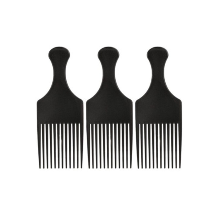 Pieptene afro cu 3 parti, pentru par gros si cret, cu maner