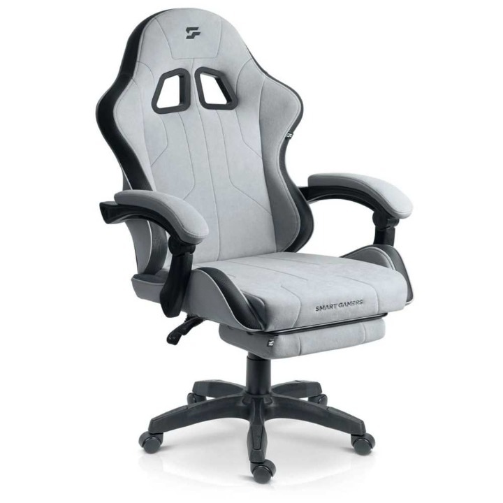 Scaun de gaming DacEnergy©, tapiteria EmbrONE™, suport extensibil pentru picioare, functia de inclinare a spatarului, ergonomic, reglare a inaltimii 102-122 cm, gri deschis