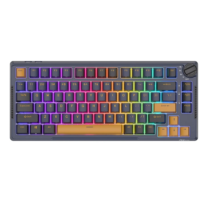 Механична клавиатура Royal Kludge RK H81, кафяви суичове, RGB подсветка, черна, 330x135x43мм