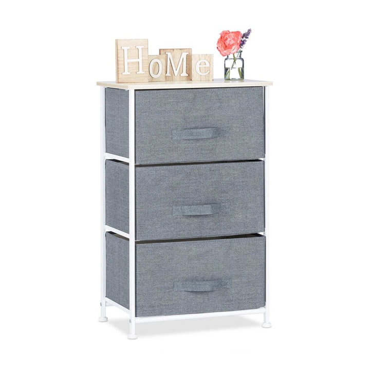 Sistem de rafturi, Northio, 7 module, otel alb, lemn natural, gri