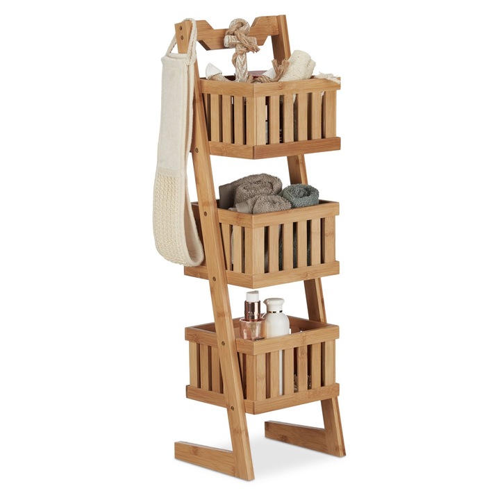 Raft de baie, Northio, 3 coșuri, bambus, compact