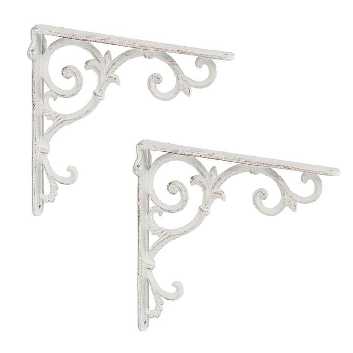 Set de 2 suporturi pentru raft Northio, fontă, stil vintage, design baroc, aspect antic