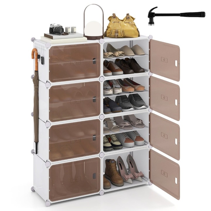 Rachita pentru pantofi, Northio, 8 nivele, alb, dimensiuni 95x32x126cm