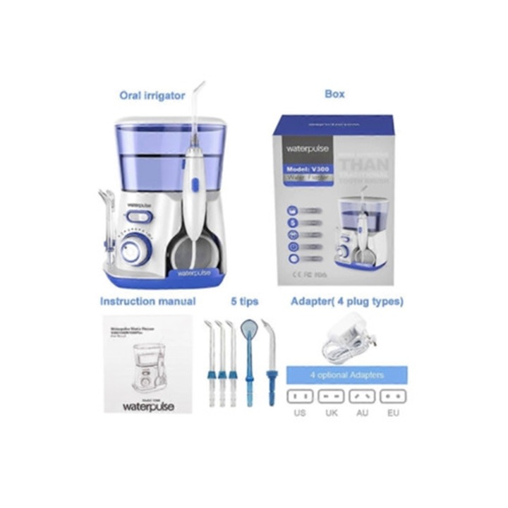 Irigator bucal Waterpulse V300g, 800ml, set cu 5 duze