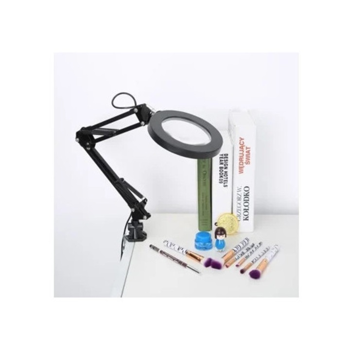 Lampa cu lupa LED 5X pentru tatuaje, clip, iluminare manichiura, multicolor