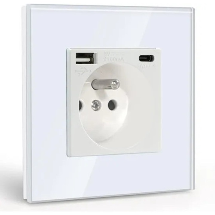 USB és Type C aljzat, 16A, fehér