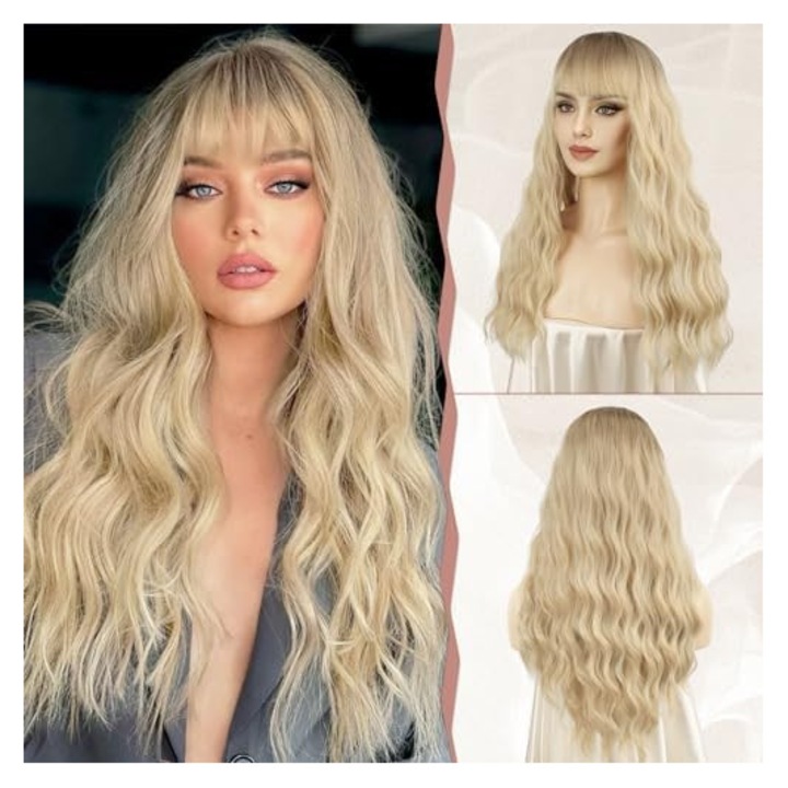Peruca lunga ondulata, Sofeiyan, 65cm, blond ombre, confortabila, respirabila