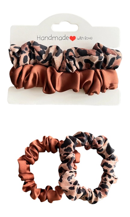 Set 2 elastice de păr Alma, satin, negru și animal print, 1.2cm
