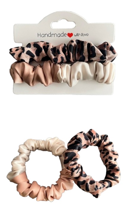 Set 2 elastice de păr Alma, matase satinata, Caffe Latte si Animal print