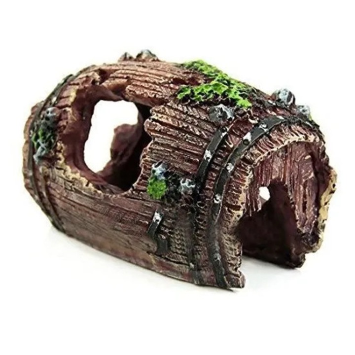 Decoratiune acvariu din rasina, pestera butoi, rosie, 9.5x7x5cm