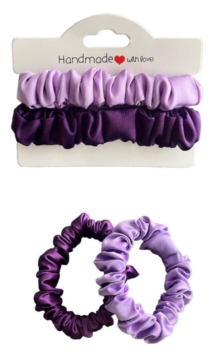 Set 2 elastice de păr scrunchie Alma, matase satinată, mov și lila