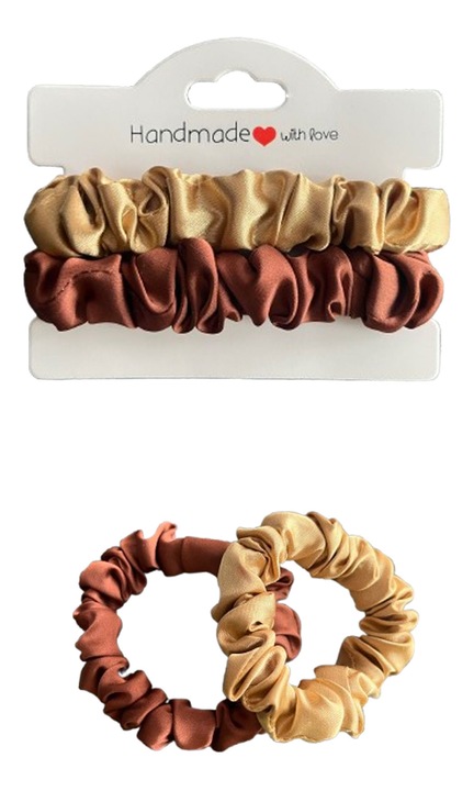 Set 2 elastice de păr scrunchie Alma, satin, auriu și ciocolatiu, 1.2cm
