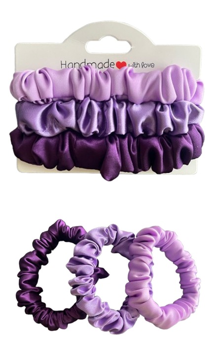 Set 3 elastice de păr Alma scrunchie din mătase satinată, multicolor, 1.2cm