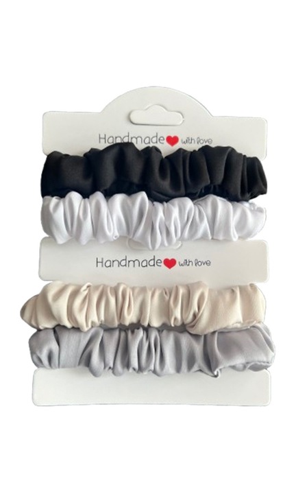 Set 4 elastice de păr scrunchie Alma din mătase satinată, multicolor, 1.2 cm