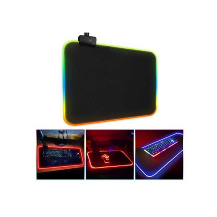 Gamer egérpad RGB világítással, 30x25cm