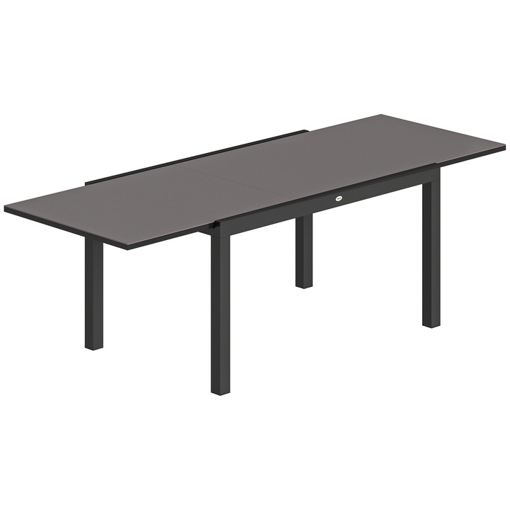 Masa extensibila pentru luat masa in aer liber, Outsunny, Aluminiu, Sticla Securizata, 240 x 90 x 75 cm, Negru