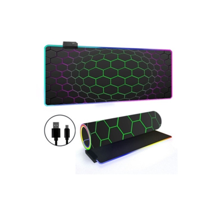 Mousepad cu 14 moduri de iluminare RGB, baza antiderapanta, 400x800x4mm