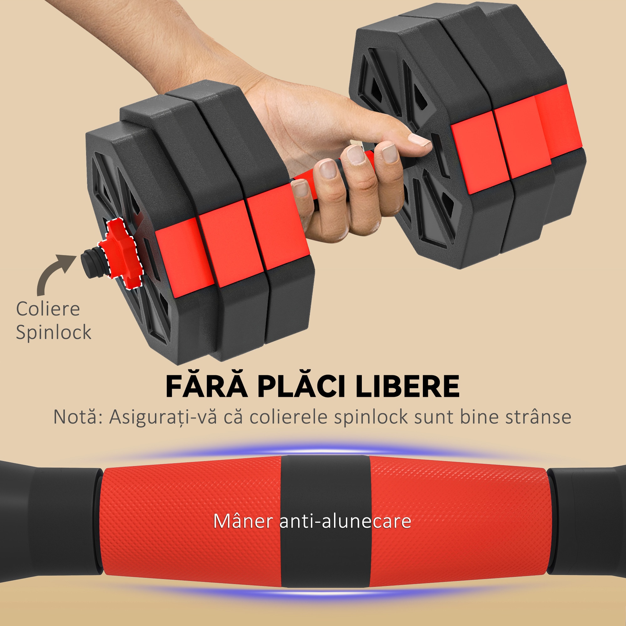 SPORTNOW Set de Greutati pentru Sala 4 in 1 de 30kg, Convertibil in ...