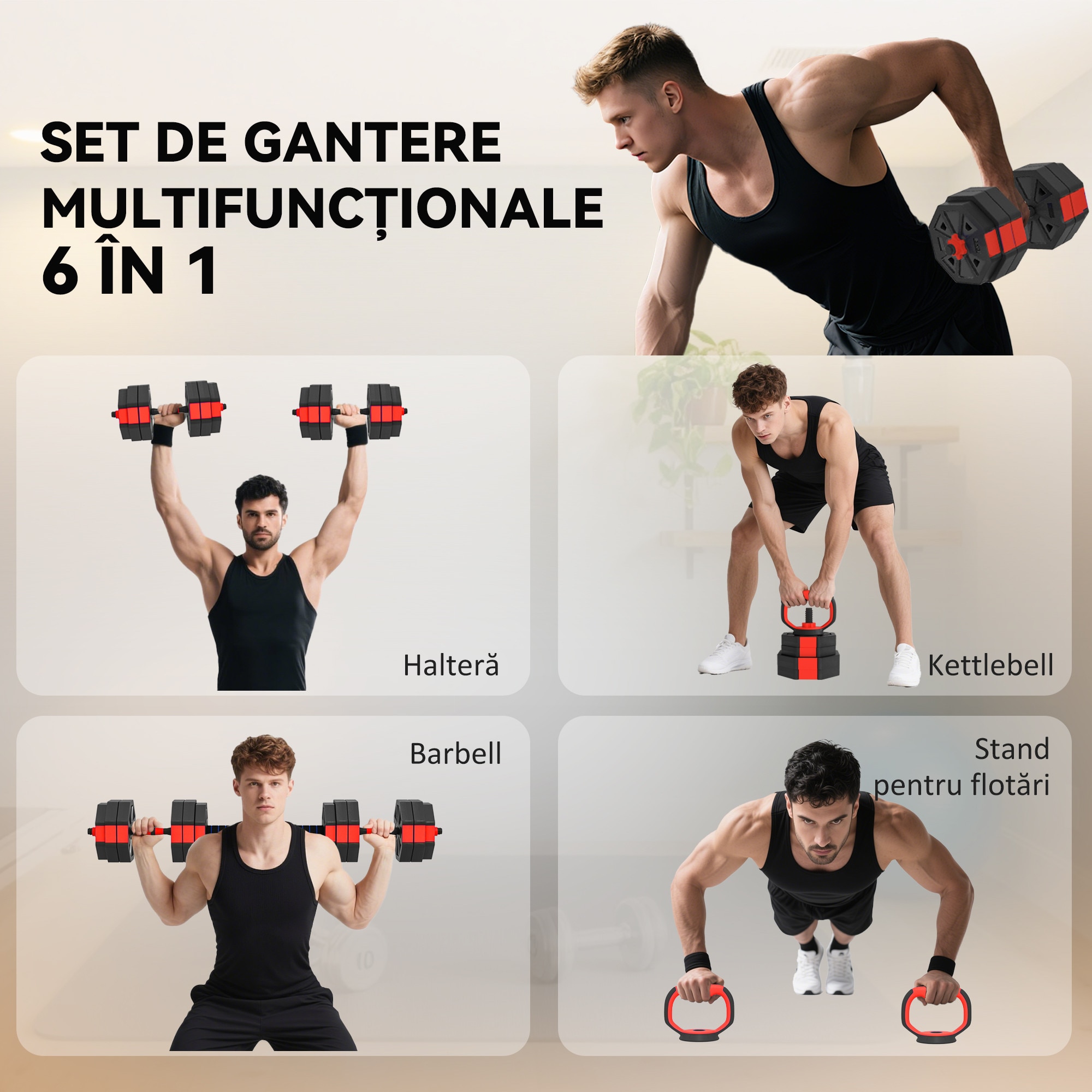 SPORTNOW Set de Greutati pentru Sala 4 in 1 de 30kg, Convertibil in ...