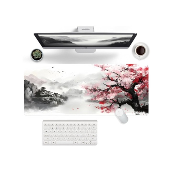 Mousepad Gaming XXL, Alb, 900x400x2cm, Baza din Cauciuc Natural Antiderapant