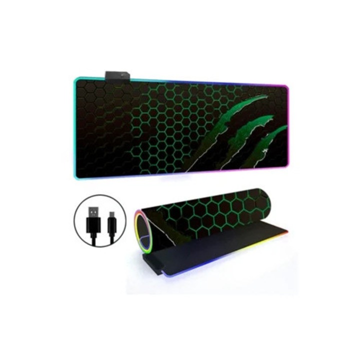 Mousepad cu 14 moduri de iluminare RGB, baza antiderapanta, 400x800mm