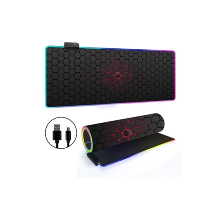Mousepad cu 14 moduri de iluminare RGB, baza antiderapanta, 400x800mm