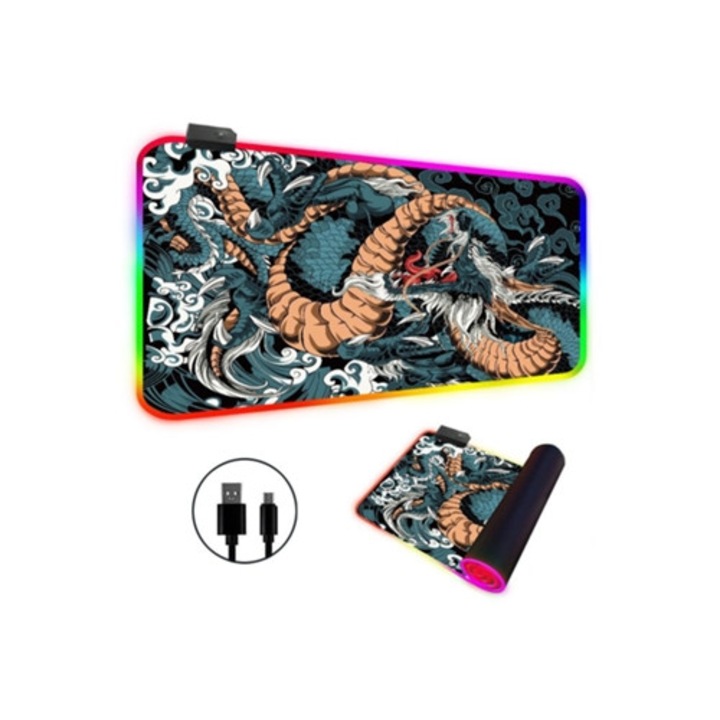 Mousepad RGB LED, Dragon Mare, Verde, 300x700mm