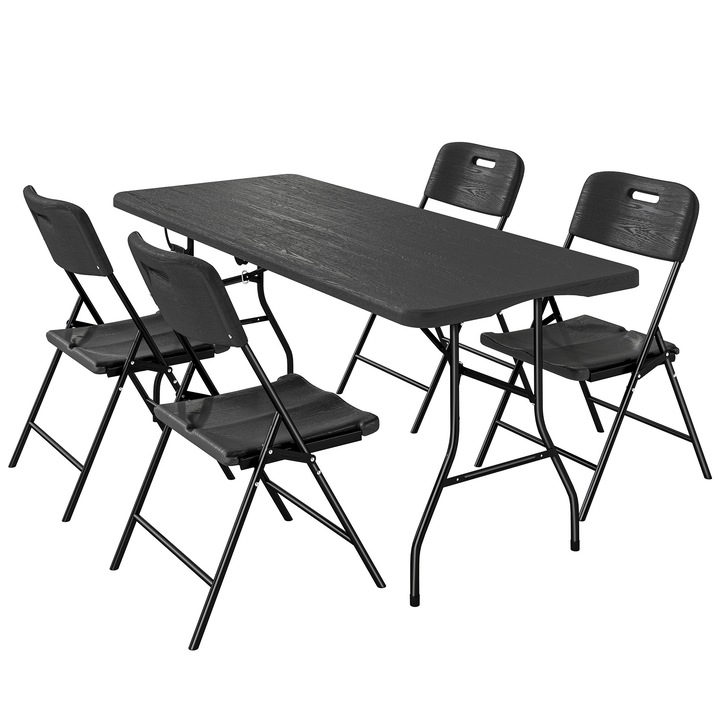 Set de masa portabil pentru picnic, Outsunny, HDPE, Metal, 180 x 74 x 74 cm, Negru