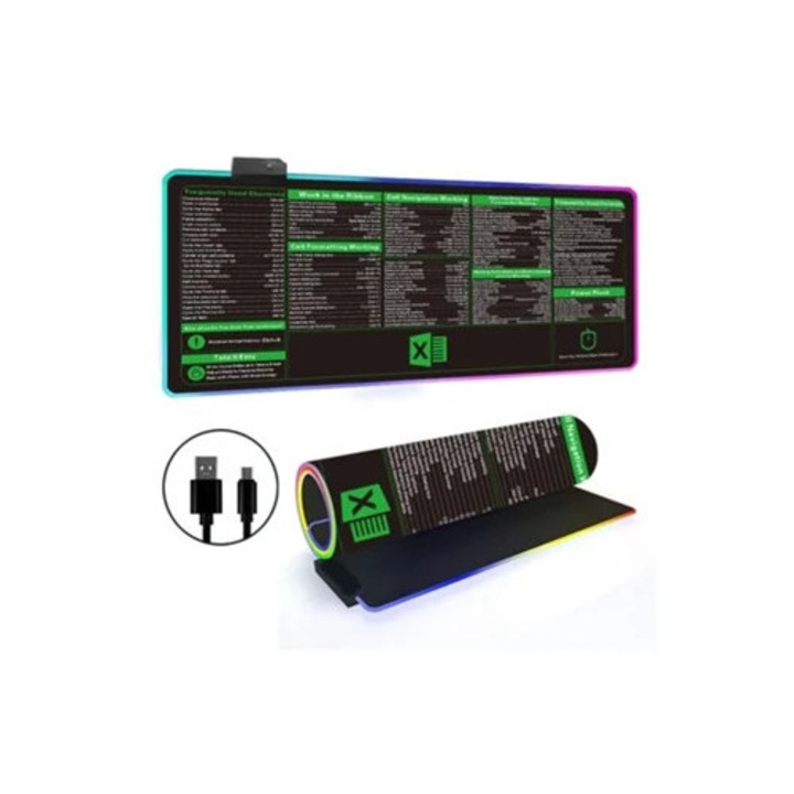 Mousepad Excel cu tastatura rapida RGB si baza antiderapanta, 300x600mm