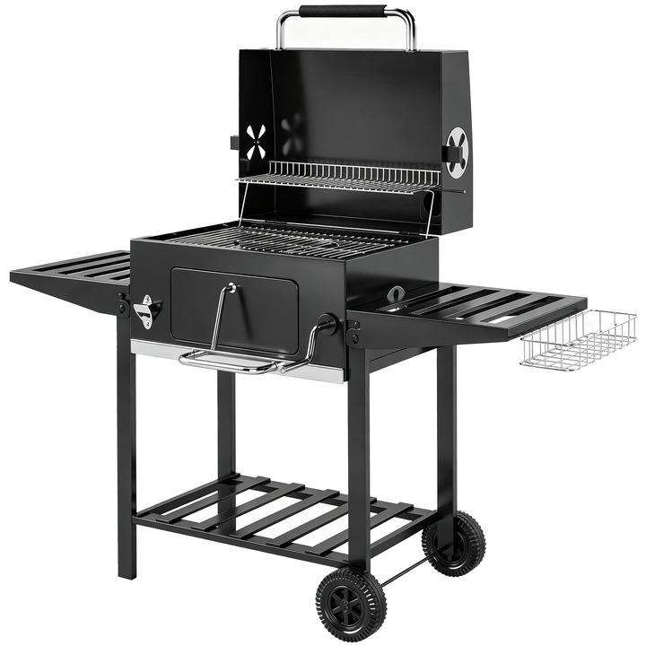 Gratar pe Carbune, Outsunny, Metal, Otel Inox, 133, 5 x 65 x 110 cm, Negru