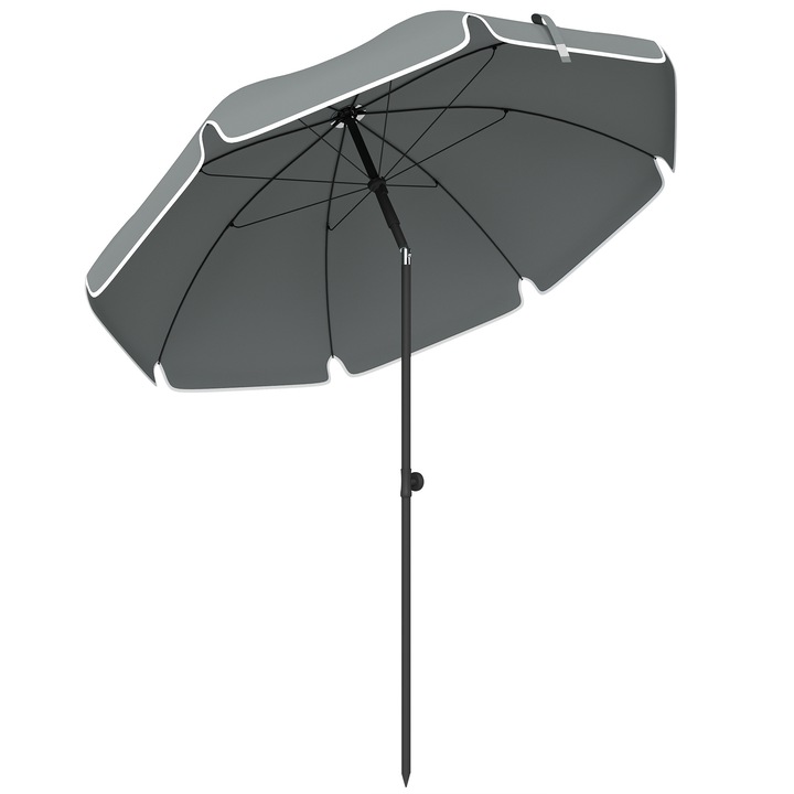 Beach Umbrella, Outsunny, Metal, Poliester, 150 x 150 x 185 cm, Gri Inchis