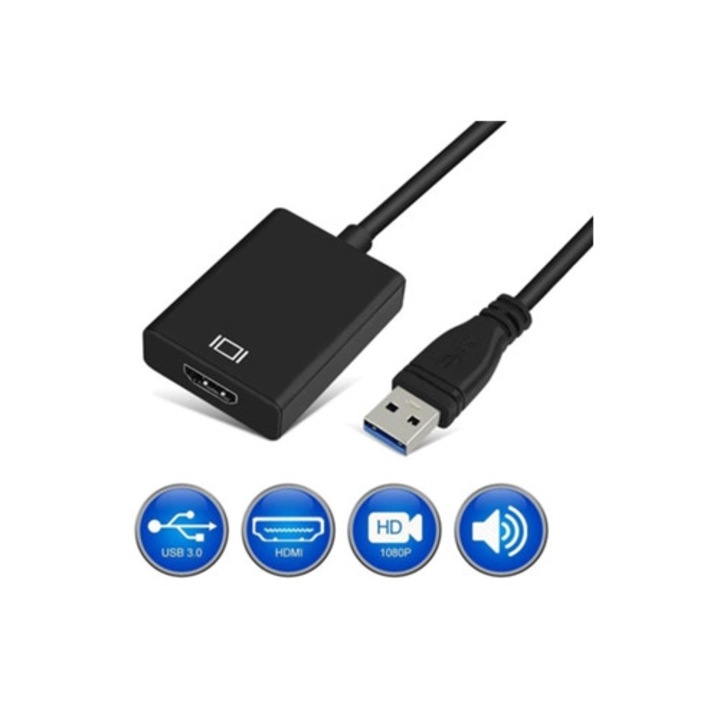 Адаптер USB 3.0 към HDMI, 1080p, видео кабел с аудио изход