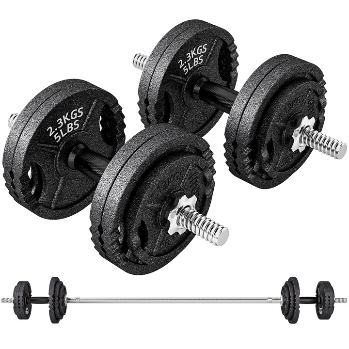SPORTNOW Set de Greutati 2 in 1 pentru Sala de Fitness, 42 kg, cu 14 Discuri, Haltera si Gantere, din Otel, 180x24x24 cm, Negru