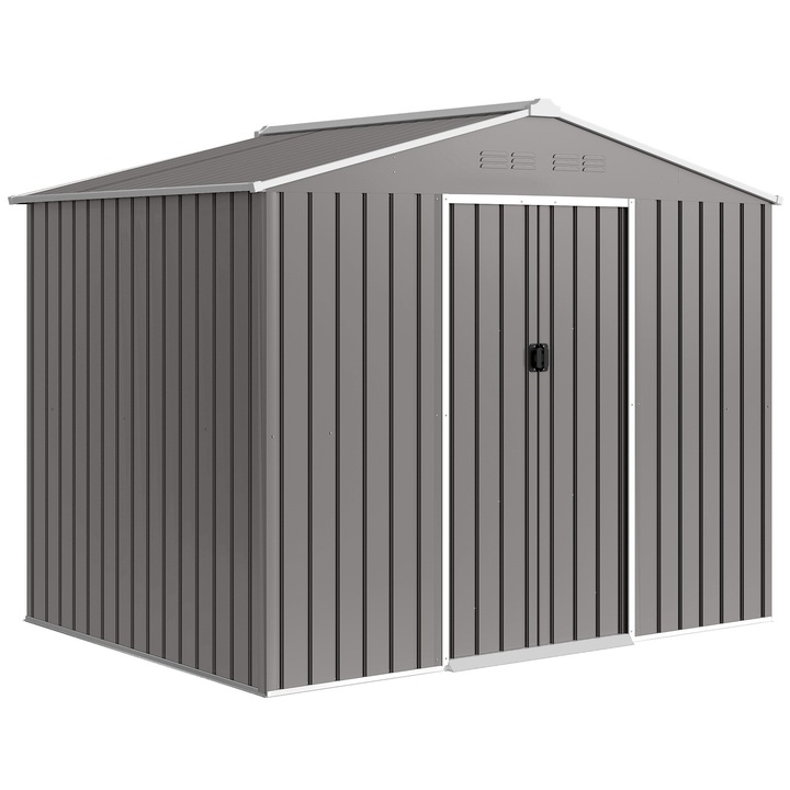 Magazie de Depozitare pentru Gradina, Outsunny, Otel Galvanizat, 236cm x 171cm x 191cm, Gri Deschis
