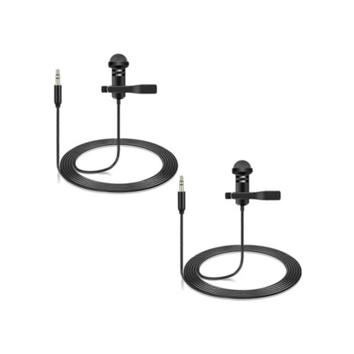 Set 2 microfoane Lavalier compatibile cu Dji Mic 2, Rode Wireless Pro/Go 2, negru