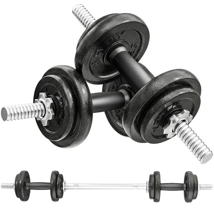 SPORTNOW Set de Greutati 20kg cu Manere Antiderapante, 8 Discuri de Greutati, Bara de Haltere si 2 Bare de Gantere din Otel
