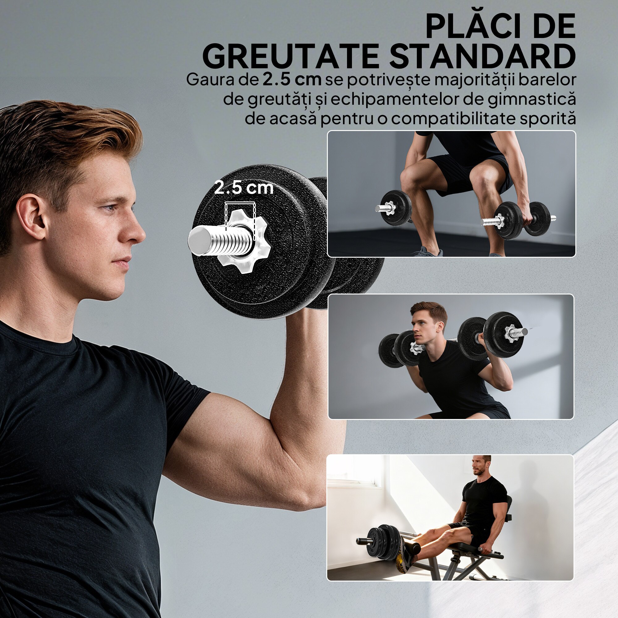 SPORTNOW Set de Greutati 20kg cu Manere Antiderapante, 8 Discuri de ...